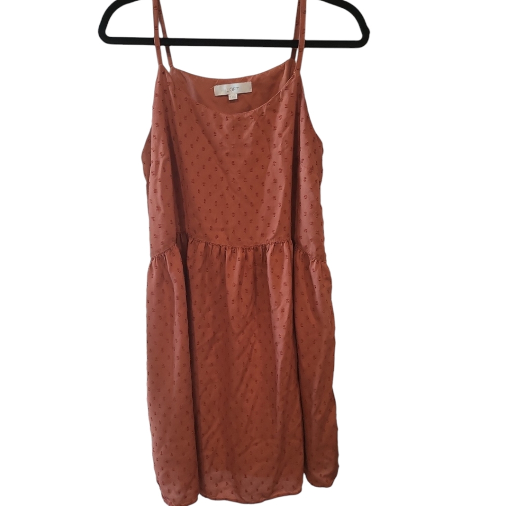 LOFT Rust Dot-Textured Spaghetti-Strap Mini Dress